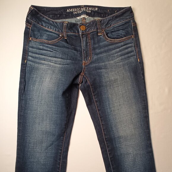 American Eagle Jeans Size 6 X-Long Low Rise Skinny Leg Dark Wash - Picture 2 of 10
